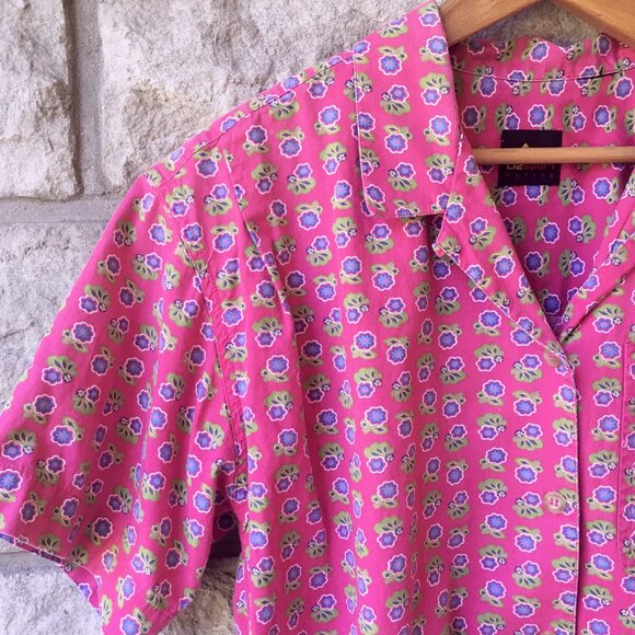 90s Hot Pink Floral Button Down from LizSport - Picture 1 of 5
